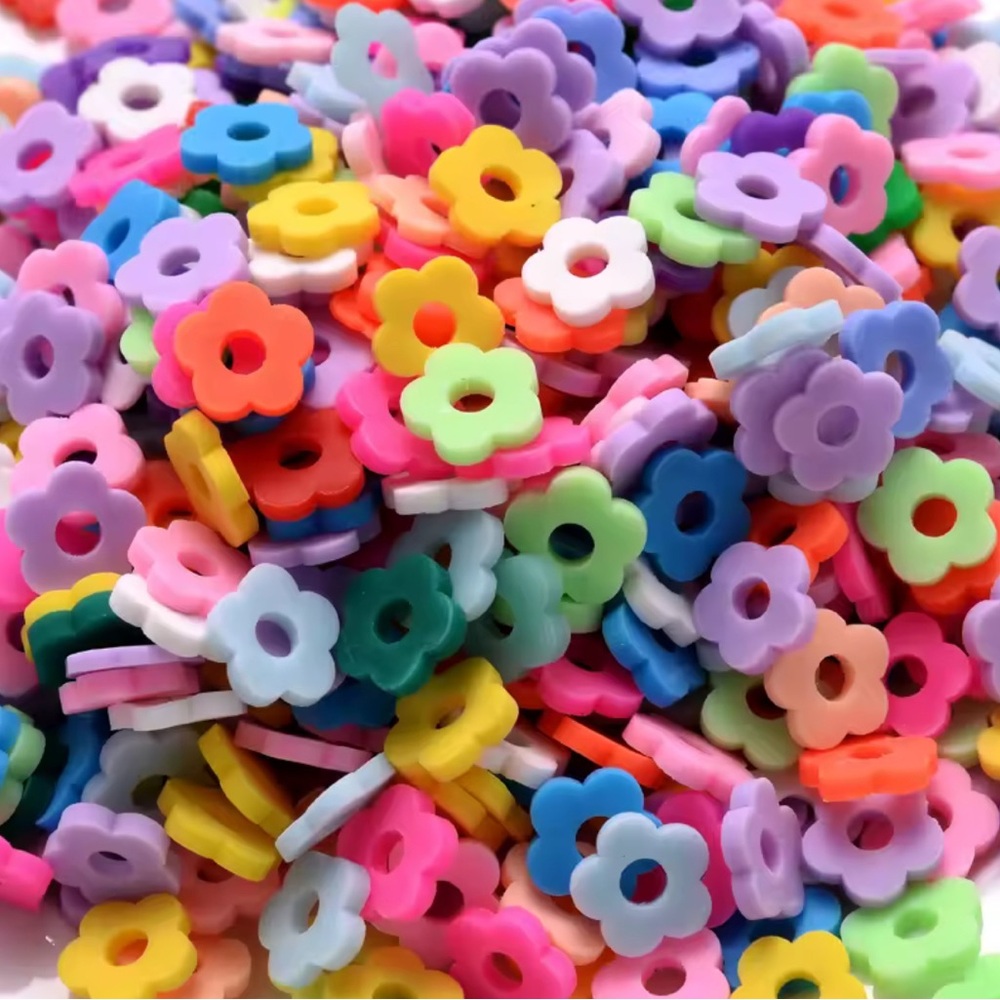 Mix Polymer Clay Flat Flower Beads